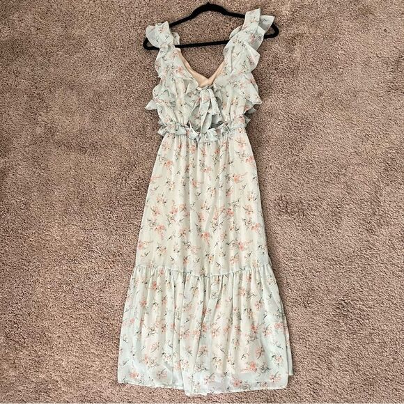 Black Tape Floral Midi Dress - Mint Green Size Medium - Picture 4 of 6